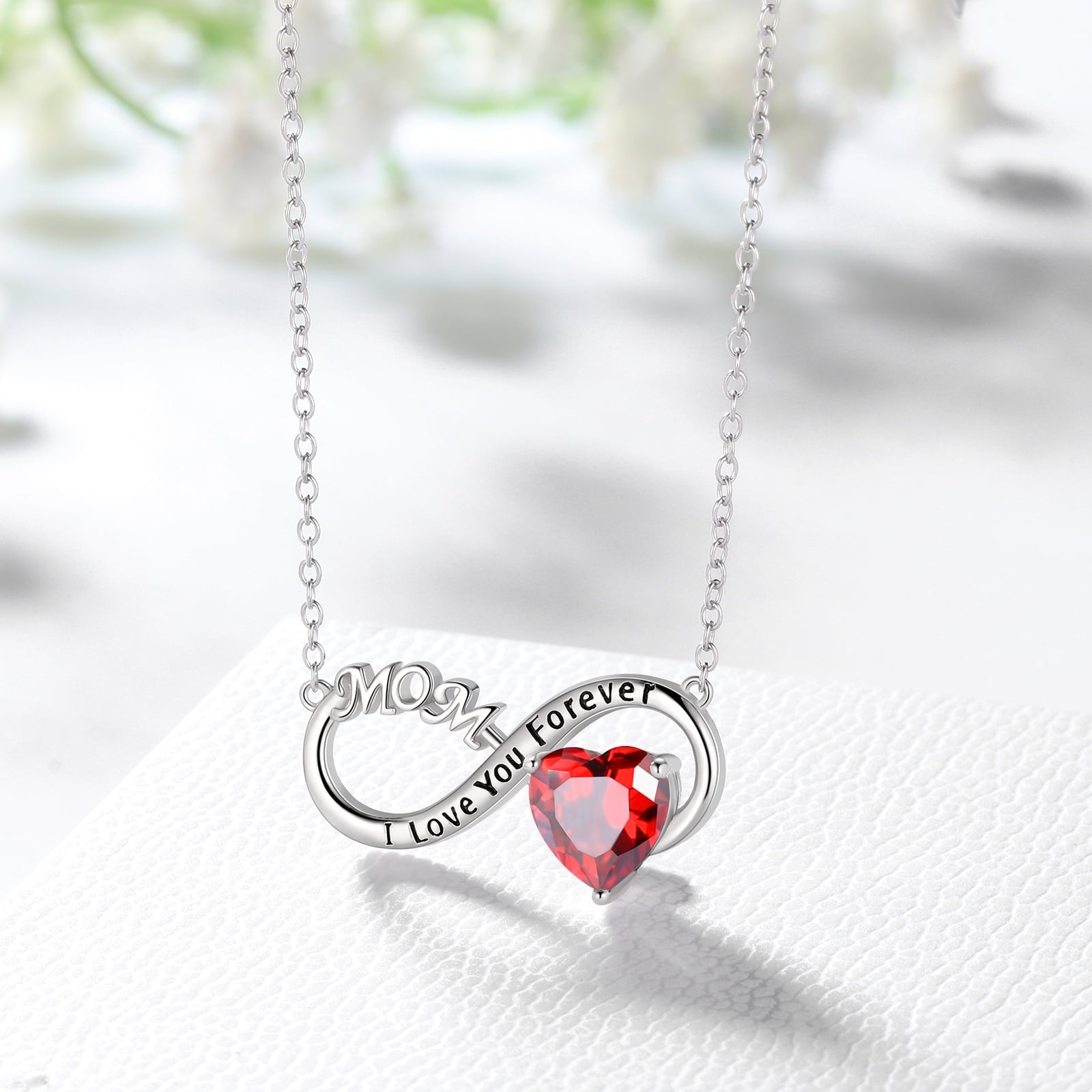 Women Infinity Heart Necklace for Mom January Birthstone Necklace Garnet Red Pendant 925 Sterling Silver Jewelry Birthday Mother's Day Gifts - Aurora Tears