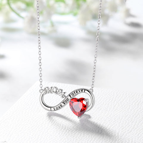 Women Infinity Heart Necklace for Mom January Birthstone Necklace Garnet Red Pendant 925 Sterling Silver Jewelry Birthday Mother's Day Gifts - Aurora Tears