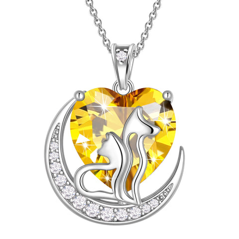 Collar con colgante de gato y perro para mujer, con forma de corazón y piedra natal, ideal como regalo para amantes de las mascotas.