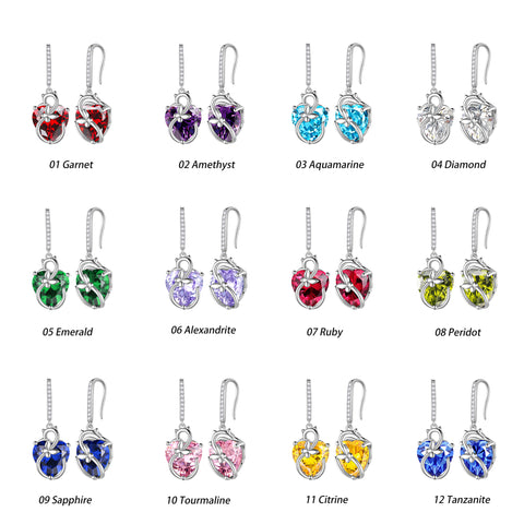 Juwaliy Cat Butterfly Earrings for Women 925 Sterling Silver Earrings Dangle Drop Hook Heart Birthstone Jewelry Christmas Birthday Valentines Mother's Day Gifts for Mom Grandma