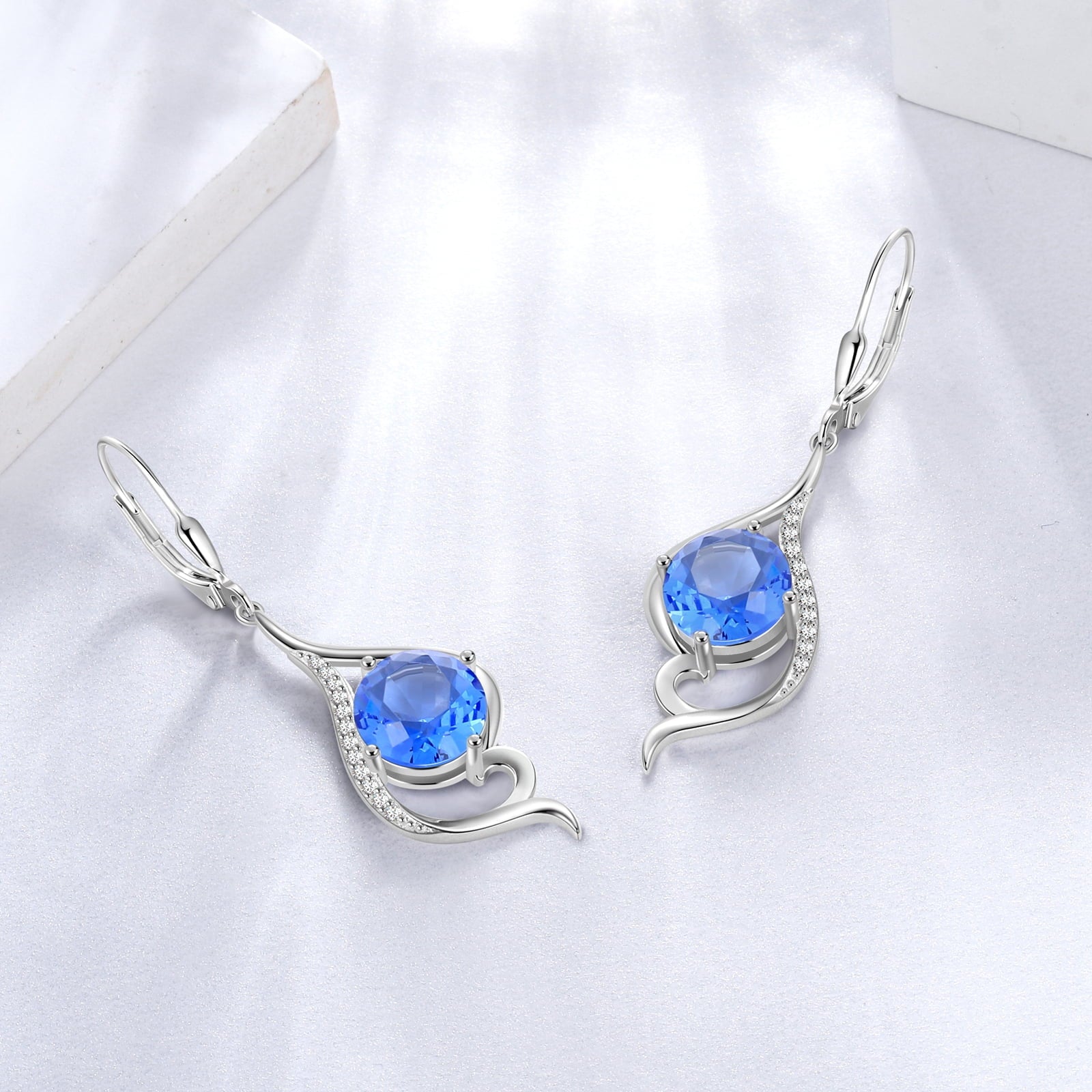 Women Dangle Earrings Tanzanite December Birthstone Earring Blue Sterling Silver Leverback Tail Jewelry Christmas Valentine Birthday Mothers Day Gift for Her/Wife - Aurora Tears