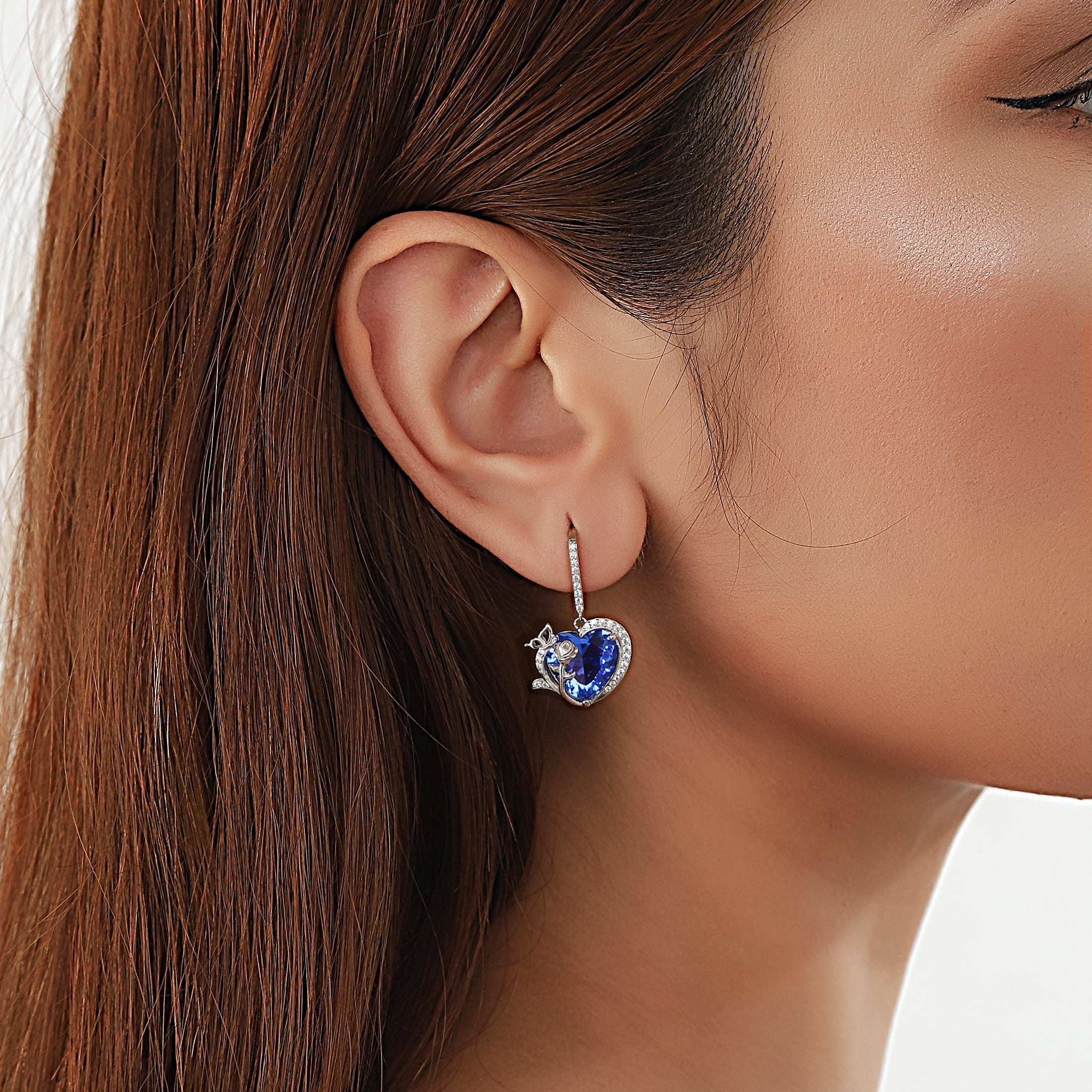 Women December Birthstone Drop Earrings Heart Tanzanite Blue Butterfly Rose Jewelry 925 Sterling Silver Hook Birthday Christmas Mother's Day Gift - Aurora Tears