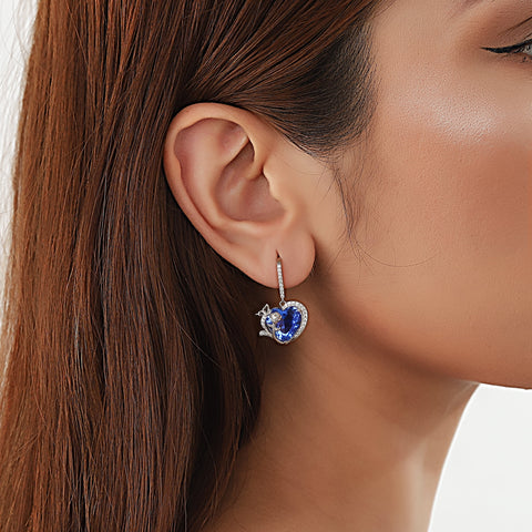 Women December Birthstone Drop Earrings Heart Tanzanite Blue Butterfly Rose Jewelry 925 Sterling Silver Hook Birthday Christmas Mother's Day Gift - Aurora Tears