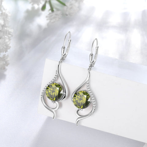 Women Dangle Earrings August Birthstone Earrings Peridot Green 925 Sterling Silver Leverback Fish Tail Jewelry Mother Christmas Valentines Birthday Gift for Her - Aurora Tears