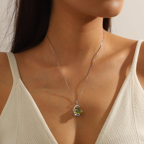 August Birthstone Heart Necklace Butterfly Pendant Green Peridot Jewelry 925 Sterling Silver Women Birthday Christmas Mother's Day Gift - Aurora Tears