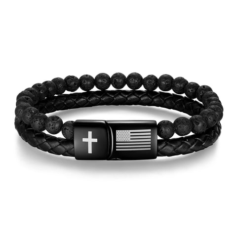 Stainless Steel Bible Verse Lava Rock Beads Bracelet