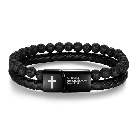 Stainless Steel Bible Verse Lava Rock Beads Bracelet
