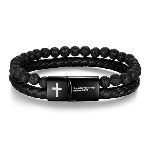 Stainless Steel Bible Verse Lava Rock Beads Bracelet