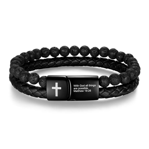 Stainless Steel Bible Verse Lava Rock Beads Bracelet