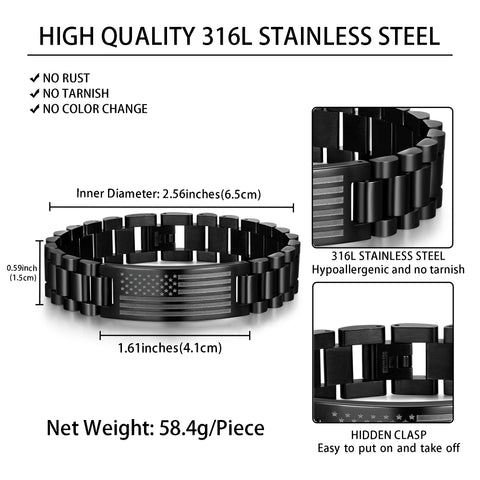 Pulsera de reloj de acero inoxidable con bandera estadounidense