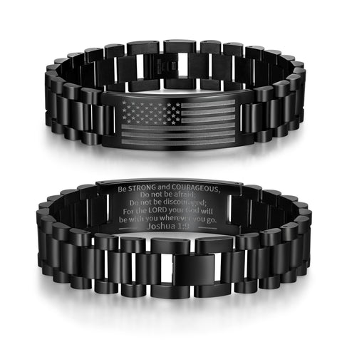 Pulsera de reloj de acero inoxidable con bandera estadounidense