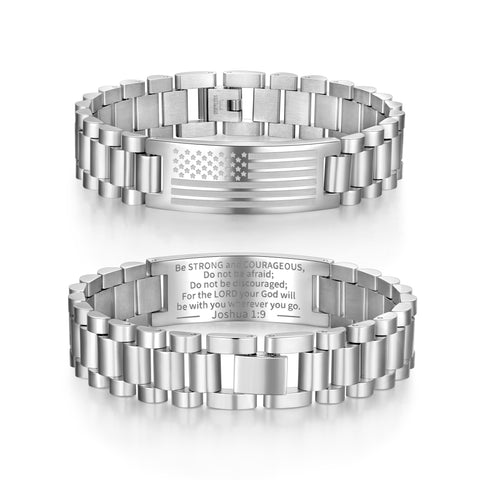 Pulsera de reloj de acero inoxidable con bandera estadounidense