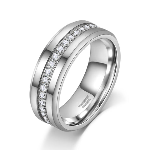 Cubic Zirconia Tungsten Wedding Band Ring