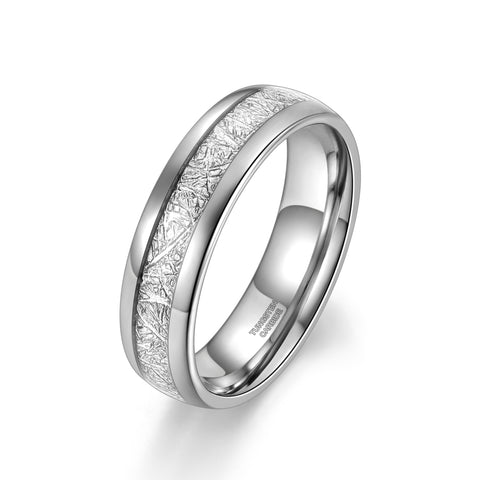 Bague en tungstène avec incrustation de météorite