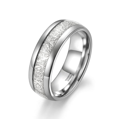 Bague en tungstène avec incrustation de météorite