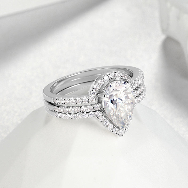 2 Carat Moissanite Engagement Ring Set | 18K White Gold over Silver Wedding Bridal Rings for Women | Size 6-9 - Aurora Tears Jewelry