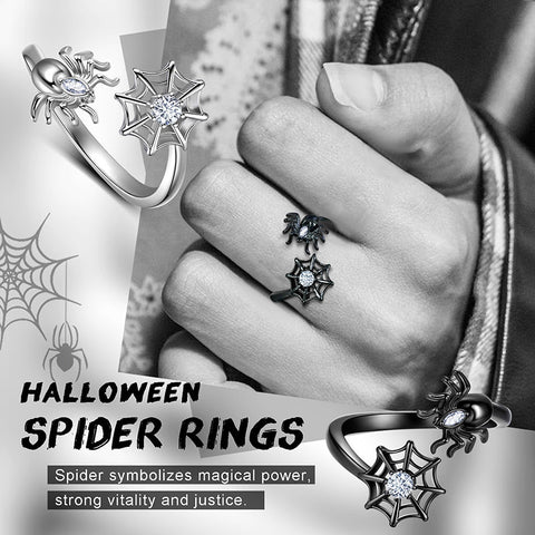 Halloween Spider Ring Open Finger Ring Band Gothic Statement Cosplay Party Jewelry - Rings - Aurora Tears
