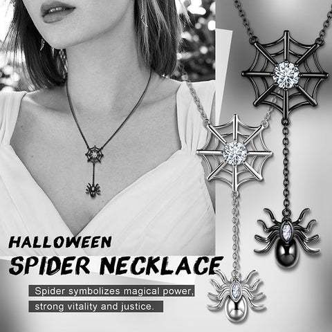 Halloween Spider Web Necklace Pendant Gothic Statement Cosplay Party Jewelry - Necklaces - Aurora Tears