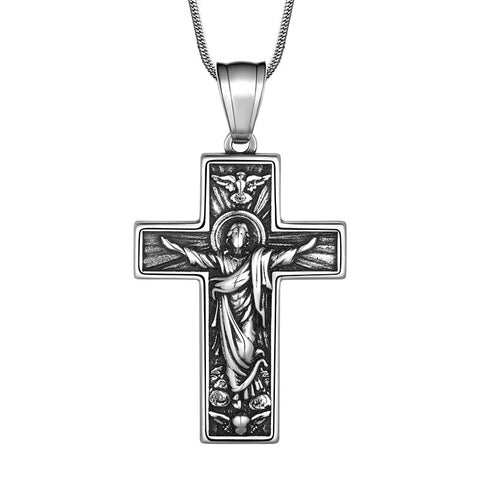 Collana croce da uomo Crocifisso Gesù Ciondolo Cristo Gioielli in acciaio inossidabile