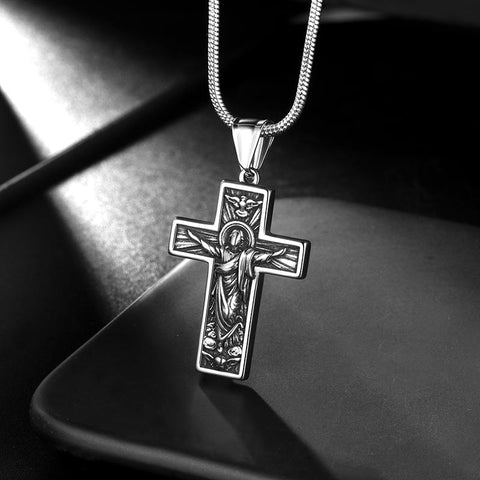 Collana croce da uomo Crocifisso Gesù Ciondolo Cristo Gioielli in acciaio inossidabile