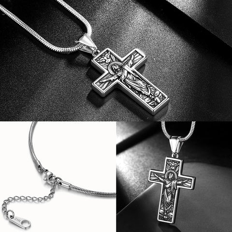Collana croce da uomo Crocifisso Gesù Ciondolo Cristo Gioielli in acciaio inossidabile