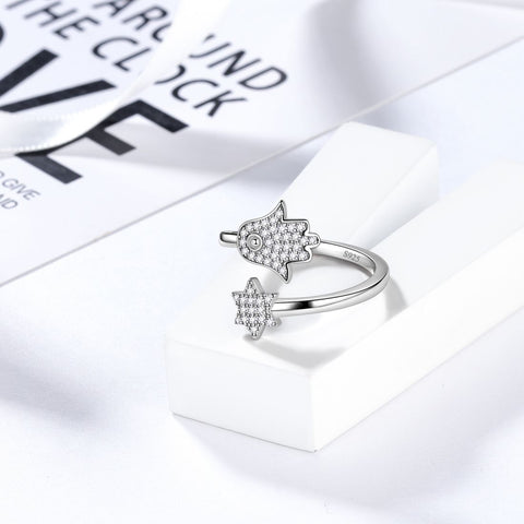 Anillos de mano de Fátima y estrella de David de Hamsa, joyería para mujer Aurora Tears