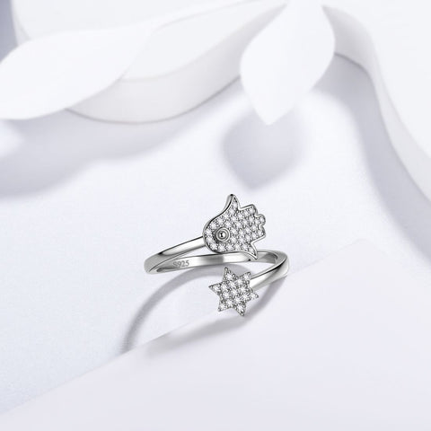 Anillos de mano de Fátima y estrella de David de Hamsa, joyería para mujer Aurora Tears