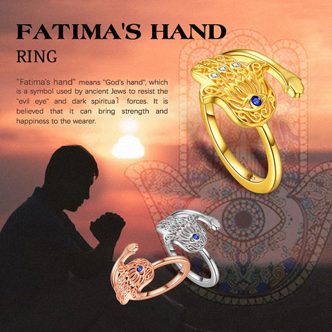 Blue Evil Eye Ring 925 Sterling Silver Lotus Fatima Hamsa Hand Open Band Ring Men Women Protection Jewelry