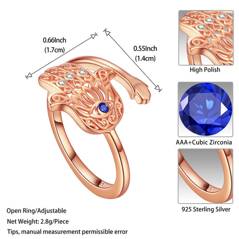 Blue Evil Eye Ring Men Women Protection Jewelry Lotus Fatima Hamsa Hand Open Band Ring Sterling Silver - Aurora Tears Jewelry