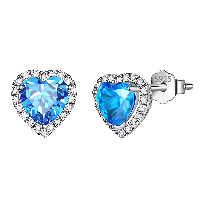 Heart Earrings for Women Girls Birthstone Earrings Stud Jewelry Birthday Gifts 925 Sterling Silver - Aurora Tears Jewelry