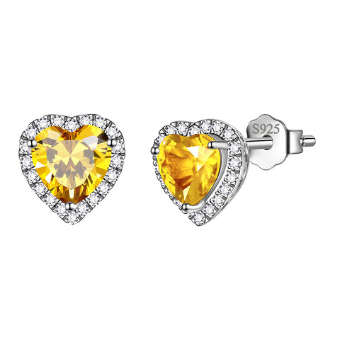 Heart Earrings for Women Girls Crystal Birthstone Earrings Stud 925 Sterling Silver Jewelry Birthday Gifts