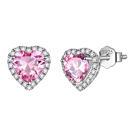 Heart Earrings for Women Girls Birthstone Earrings Stud Jewelry Birthday Gifts 925 Sterling Silver - Aurora Tears Jewelry