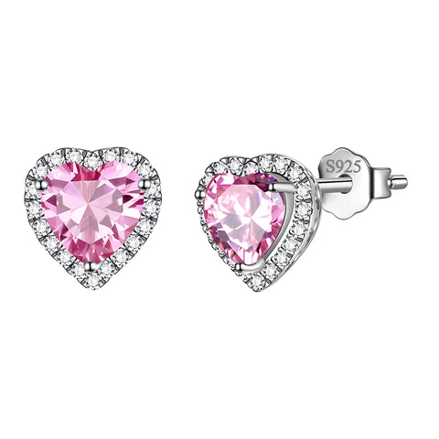 Heart Earrings for Women Girls Crystal Birthstone Earrings Stud 925 Sterling Silver Jewelry Birthday Gifts