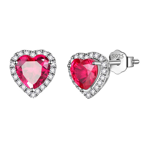 Heart Earrings for Women Girls Birthstone Earrings Stud Jewelry Birthday Gifts 925 Sterling Silver - Aurora Tears Jewelry