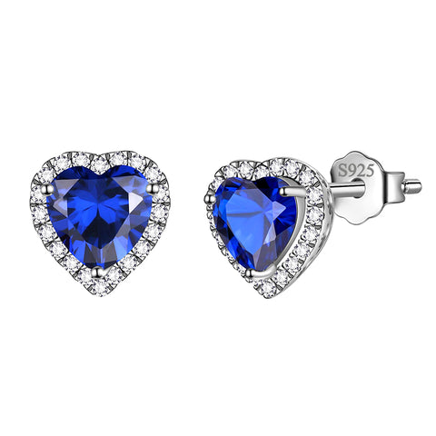 Heart Earrings for Women Girls Birthstone Earrings Stud Jewelry Birthday Gifts 925 Sterling Silver - Aurora Tears Jewelry