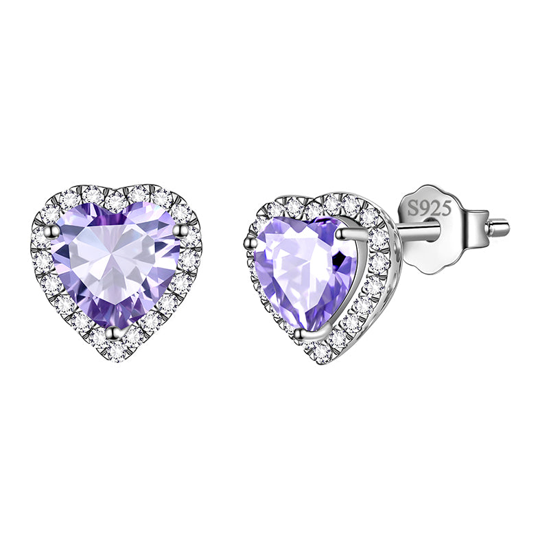 Heart Earrings for Women Girls Birthstone Earrings Stud Jewelry Birthday Gifts 925 Sterling Silver - Aurora Tears Jewelry