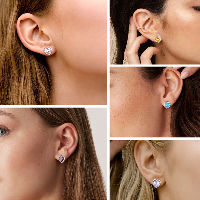 Heart Earrings Women Girls Crystal Birthstone Earrings Stud Jewelry Birthday Gifts Sterling Silver - Aurora Tears Jewelry