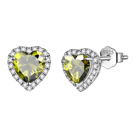 Heart Earrings Women Girls Crystal Birthstone Earrings Stud Jewelry Birthday Gifts Sterling Silver - Aurora Tears Jewelry