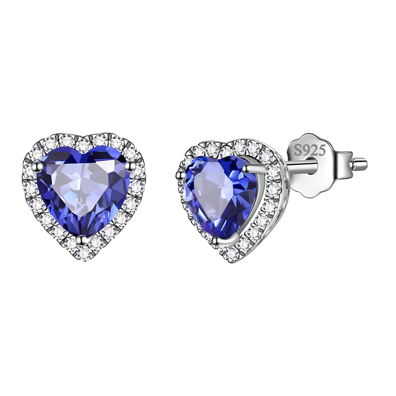 Heart Earrings for Women Girls Birthstone Earrings Stud Jewelry Birthday Gifts 925 Sterling Silver - Aurora Tears Jewelry