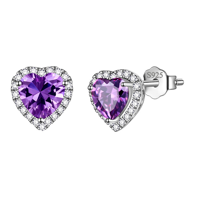 Heart Earrings for Women Girls Birthstone Earrings Stud Jewelry Birthday Gifts 925 Sterling Silver - Aurora Tears Jewelry