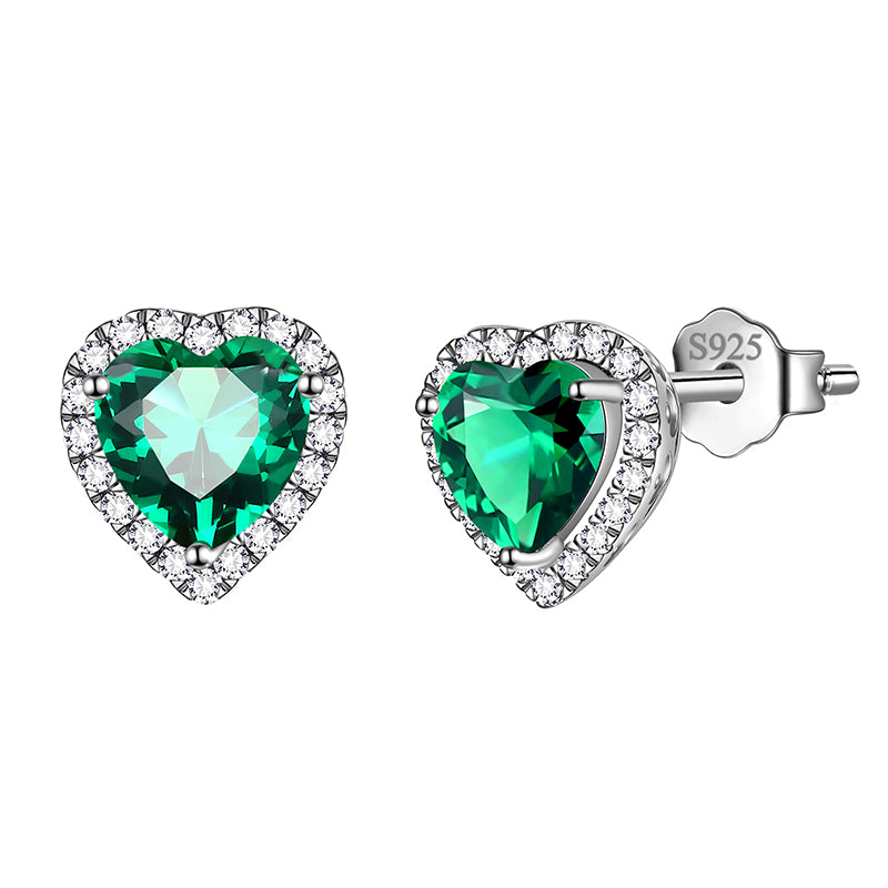 Heart Earrings for Women Girls Birthstone Earrings Stud Jewelry Birthday Gifts 925 Sterling Silver - Aurora Tears Jewelry