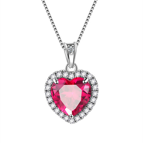 Heart Necklace for Women Girls Crystal Birthstone Necklace Pendant 925 Sterling Silver Jewelry Birthday Gifts