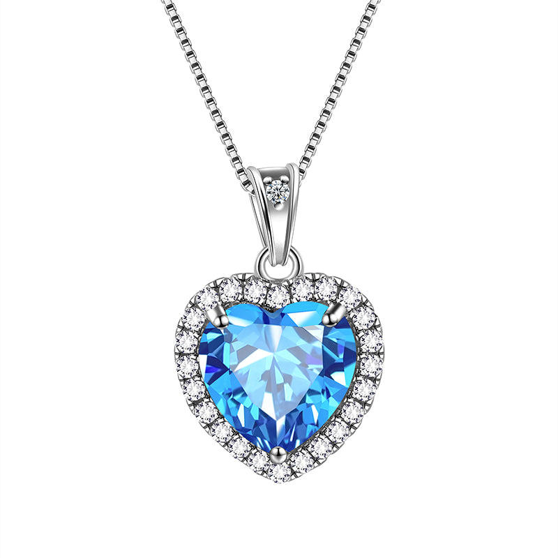 Heart Necklace Women Girls Birthstone Necklace Pendant Jewelry Birthday Gifts 925 Sterling Silver - Aurora Tears Jewelry