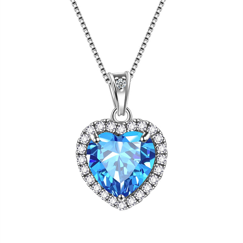 Heart Necklace Women Girls Crystal Birthstone Necklace Pendant Jewelry Birthday Gifts Sterling Silver - Aurora Tears Jewelry
