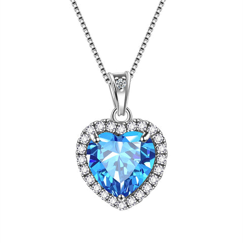 Heart Necklace for Women Girls Crystal Birthstone Necklace Pendant 925 Sterling Silver Jewelry Birthday Gifts
