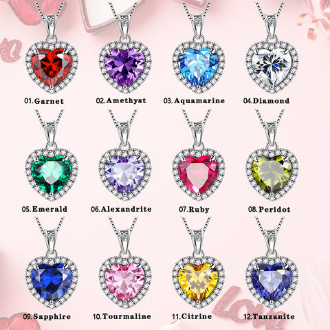 Heart Necklace Women Girls Birthstone Necklace Pendant Jewelry Birthday Gifts 925 Sterling Silver - Aurora Tears Jewelry