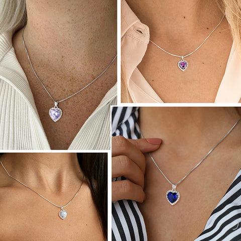 Heart Necklace Women Girls Birthstone Necklace Pendant Jewelry Birthday Gifts 925 Sterling Silver - Aurora Tears Jewelry