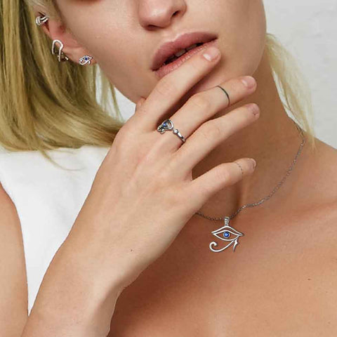 Ägyptisches Auge des Horus Schmucksets 4-teilig Halskette Ring Ohrringe Damen Herren Schmuck Geschenk