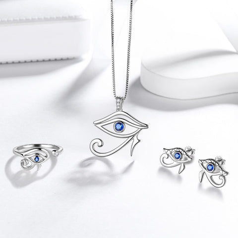 Ägyptisches Auge des Horus Schmucksets 4-teilig Halskette Ring Ohrringe Damen Herren Schmuck Geschenk
