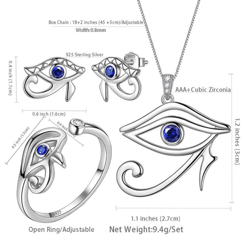 Ägyptisches Auge des Horus Schmucksets 4-teilig Halskette Ring Ohrringe Damen Herren Schmuck Geschenk
